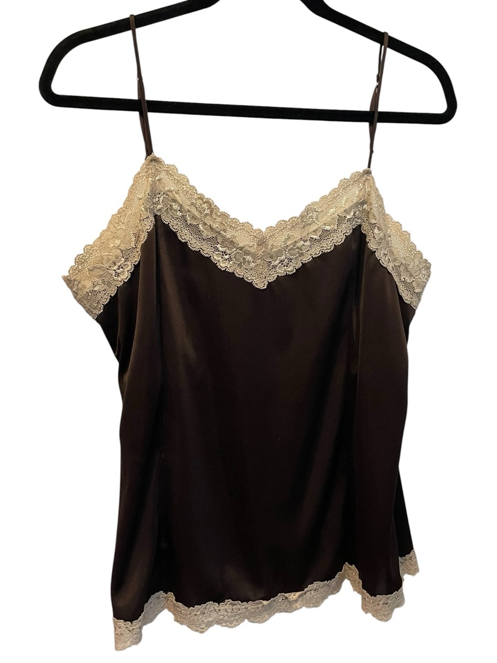 Worthington Brown Satin Lace-Trim Camisole with Cream Accents